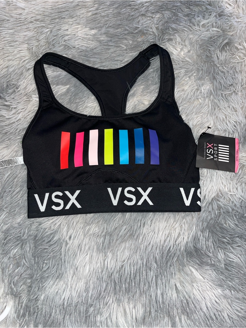 VSX Black Racerback Sports Bra with Multicolor Stripe Accents